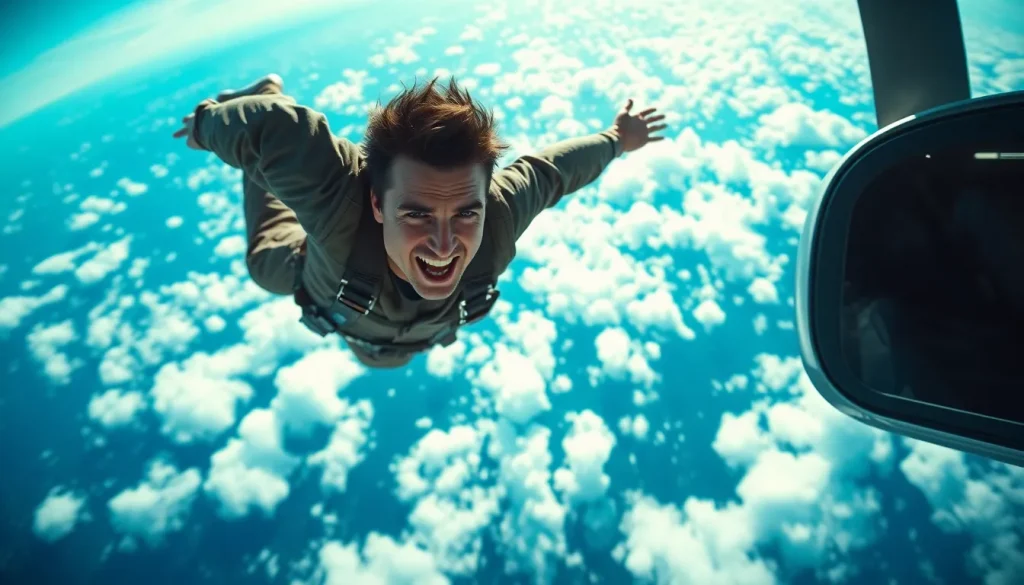 Imagen relacionada con Tom Cruise récord Guinness paracaídas