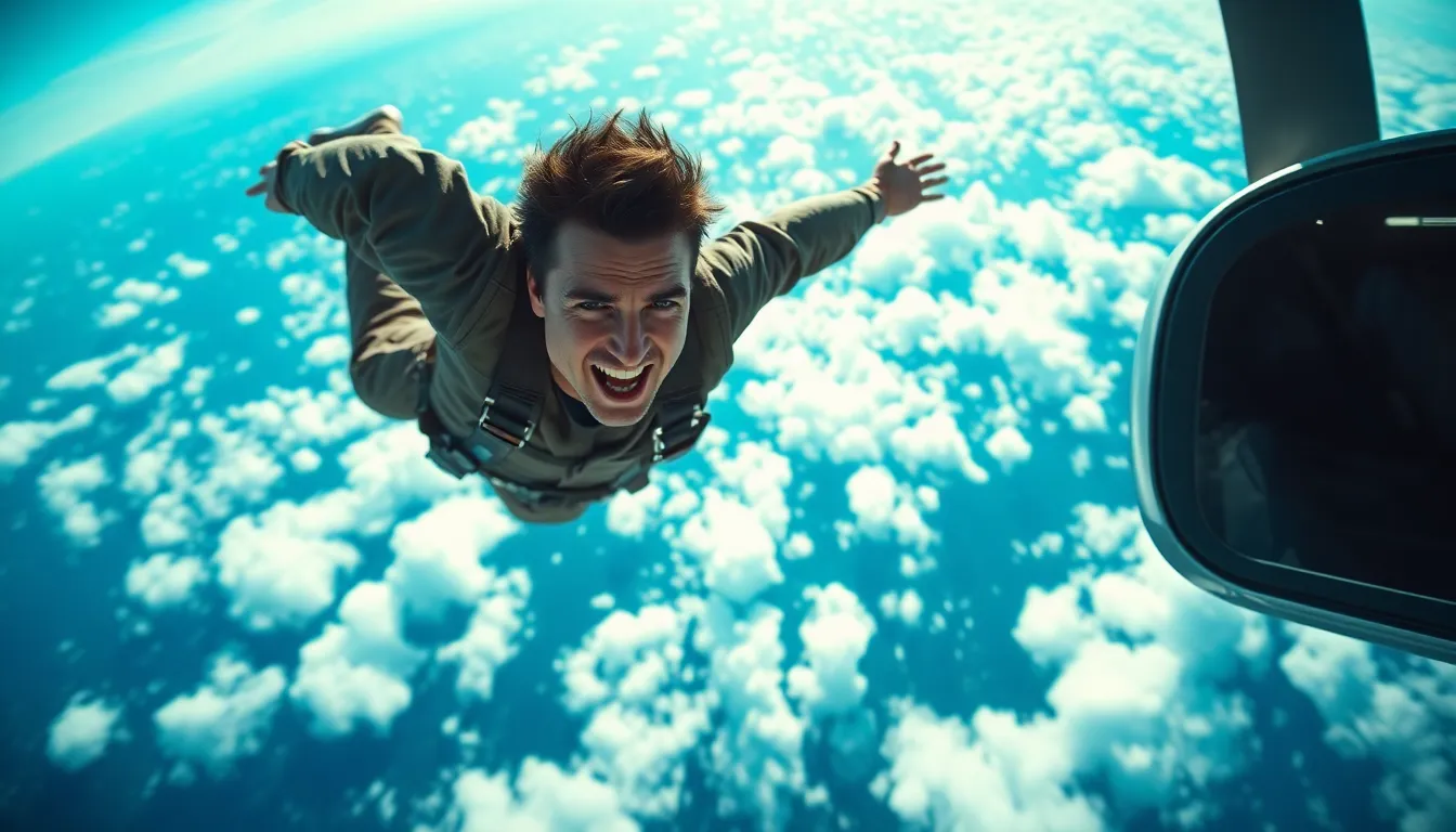 Imagen relacionada con Tom Cruise récord Guinness paracaídas